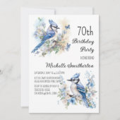 Blue Jay Bird Blume Springtime 70. Geburtstag Einladung (Vorderseite)
