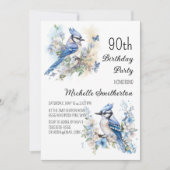 Blue Jay Bird Blume Springtime 90. Geburtstag Einladung (Vorderseite)