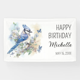 Blue Jay Bird Blume Springtime Geburtsname Banner