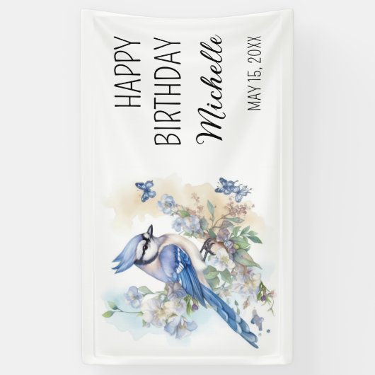 Blue Jay Bird Blume Springtime Geburtsname Banner (Vertikal)
