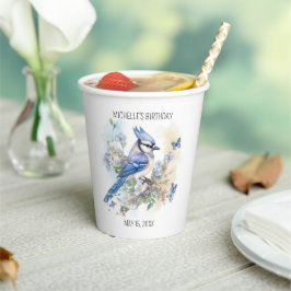 Blue Jay Bird Blume Springtime Geburtsname Pappbecher