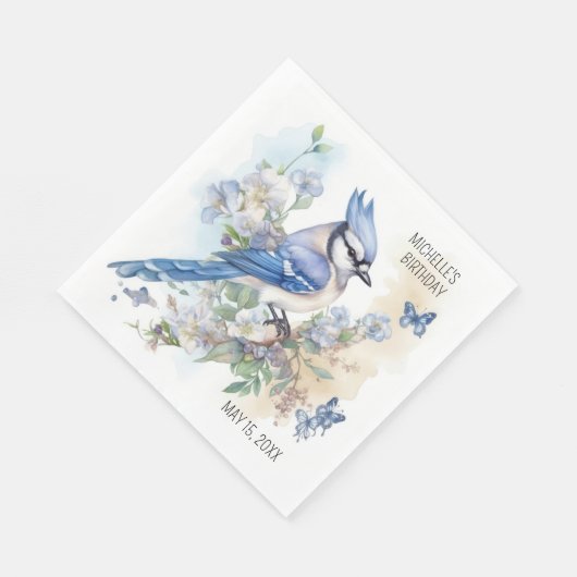 Blue Jay Bird Blume Springtime Geburtsname Serviette (Ecke)