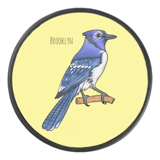 Blue Jay bird Cartoon Eishockey Puck (Vorderseite)