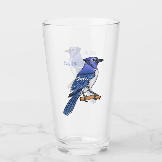 Blue Jay bird Cartoon Glas (Rückseite)