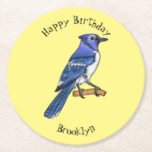Blue Jay bird Cartoon Runder Pappuntersetzer