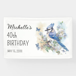 Blue Jay Bird Floral Springtime 40. Geburtstagsnam Banner