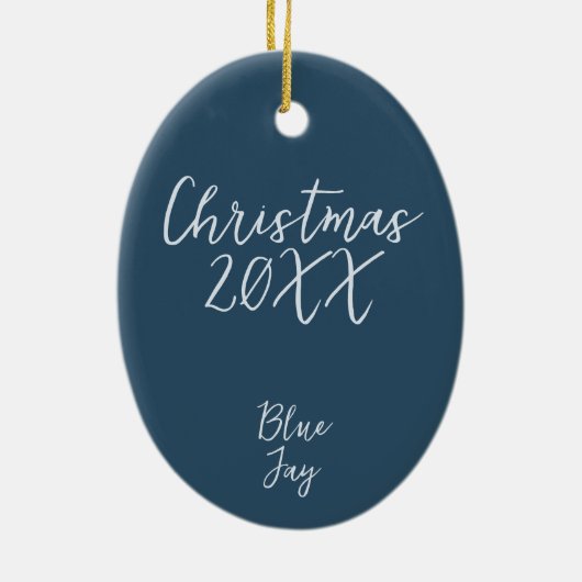 Blue Jay Bird Malerei Custom Year Weihnachten Keramik Ornament (Hinten)