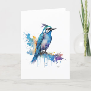 Blue Jay Bird Portrait in Wasserfarben & Pen Feiertagskarte