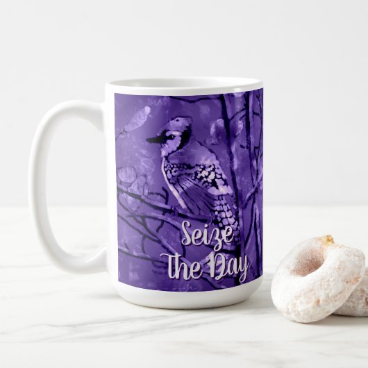 Blue Jay Bird Purple Abstract Art Personalized Kaffeetasse (Mit Donut)