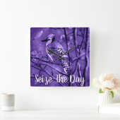 Blue Jay Bird Purple Abstract Art Personalized Quadratische Wanduhr (Zuhause)