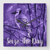 Blue Jay Bird Purple Abstract Art Personalized Quadratische Wanduhr (Vorderseite)