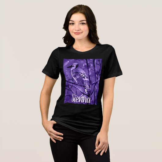 Blue Jay Bird Purple Abstract Art Personalized Tri-Blend Shirt (Vorderseite voll)