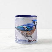Blue Jay Bird Snowflake Winter Tasse (Zentrum)
