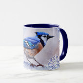 Blue Jay Bird Snowflake Winter Tasse (VorderseiteRechts)