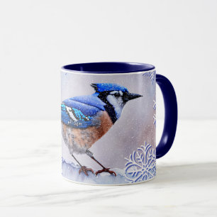Blue Jay Bird Snowflake Winter Tasse