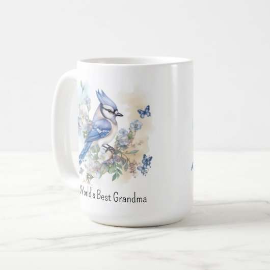 Blue Jay Bird Spring Nature Grandmutter Kaffeetasse (Vorderseite Links)