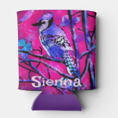 Blue Jay Bird Tree Branch Pink Personalized  Dosenkühler (Rückseite)