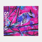 Blue Jay Bird Tree Branch Pink Personalized  Fleecedecke (Vorderseite (Horizontal))