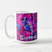 Blue Jay Bird Tree Branch Pink Personalized Kaffeetasse (Links)