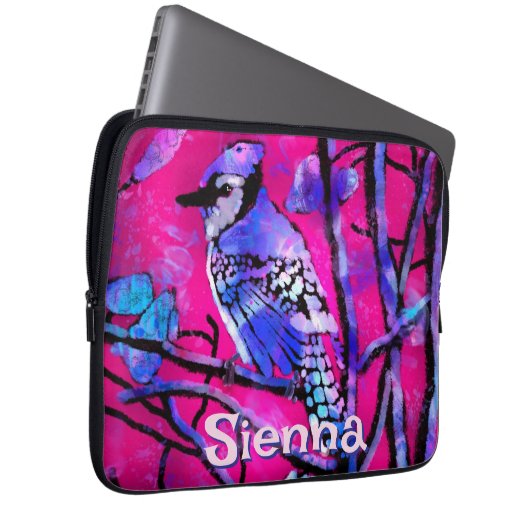 Blue Jay Bird Tree Branch Pink Personalized Laptopschutzhülle (Vorne Rechts)