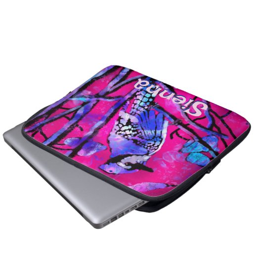 Blue Jay Bird Tree Branch Pink Personalized  Laptopschutzhülle (Vorne Knopf)