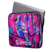 Blue Jay Bird Tree Branch Pink Personalized Laptopschutzhülle (Vorderseite Links)