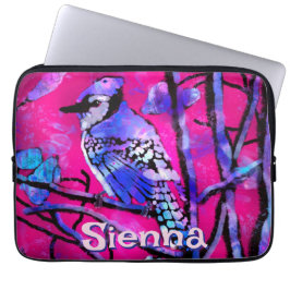 Blue Jay Bird Tree Branch Pink Personalized Laptopschutzhülle