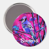 Blue Jay Bird Tree Branch Pink Personalized  Magnet (Vorderseite/Rückseite)