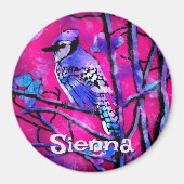 Blue Jay Bird Tree Branch Pink Personalized  Magnet (Vorne)