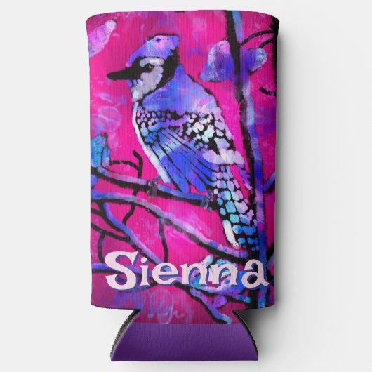 Blue Jay Bird Tree Branch Pink Personalized Selters Dosenkühler (Vorderseite)