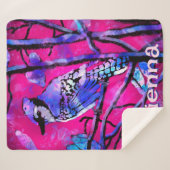 Blue Jay Bird Tree Branch Pink Personalized  Sherpadecke (Vorderseite (Horizontal))