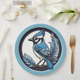 Blue Jay Bird und Feathers Blue Pappteller
