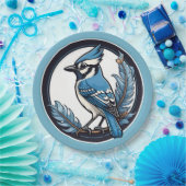 Blue Jay Bird und Feathers Blue Pappteller (Party)