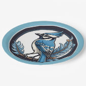 Blue Jay Bird und Feathers Blue Pappteller (Schrägansicht)
