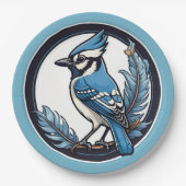 Blue Jay Bird und Feathers Blue Pappteller (Vorderseite)