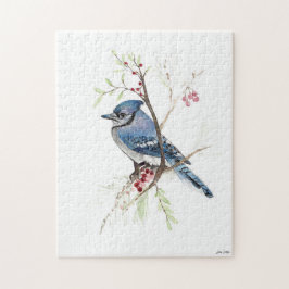 Blue Jay Bird Wasserfarbe Kunst, Dichtung und Musi Puzzle