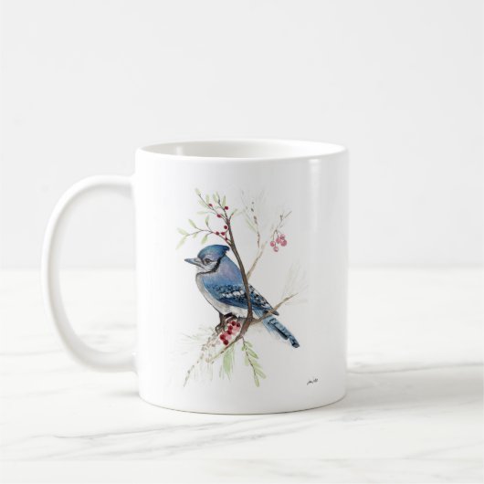 Blue Jay Bird Wasserfarbe Tasse Kaffee (Links)