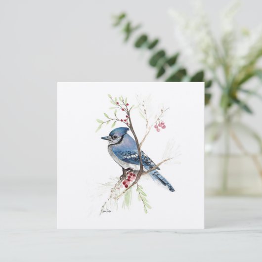 Blue Jay Bird Watercolor (Stehend Vorderseite)
