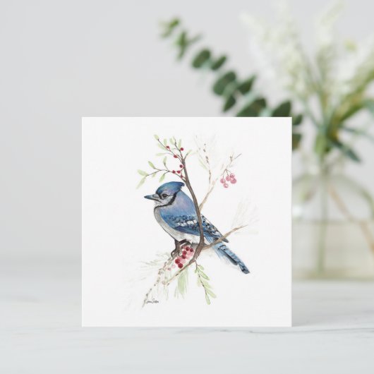 Blue Jay Bird Watercolor (Stehend Vorderseite)