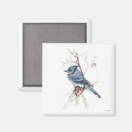 Blue Jay Bird Watercolor Magnet (Vorderseite/Rückseite)