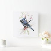 Blue Jay Bird Watercolor Quadratische Wanduhr (Zuhause)