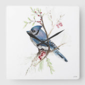 Blue Jay Bird Watercolor Quadratische Wanduhr (Vorderseite)