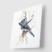 Blue Jay Bird Watercolor Quadratische Wanduhr (Winkel)