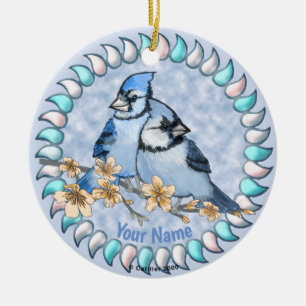 Blue Jay Branch Keramik Ornament
