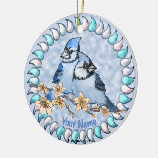 Blue Jay Branch Keramik Ornament (Links)