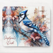Blue Jay Cherry Blossoms Aquarell *Persönlich gest Mousepad (Vorne)
