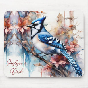 Blue Jay Cherry Blossoms Aquarell *Persönlich gest Mousepad