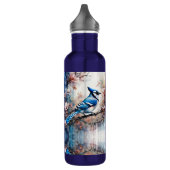 Blue Jay Cherry Blüten Wasserfarbe Edelstahlflasche (Links)