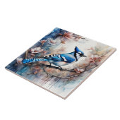 Blue Jay Cherry Blüten Wasserfarbe Fliese (Seite)