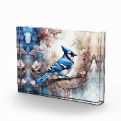 Blue Jay Cherry Blüten Wasserfarbe Fotoblock (Rechts)